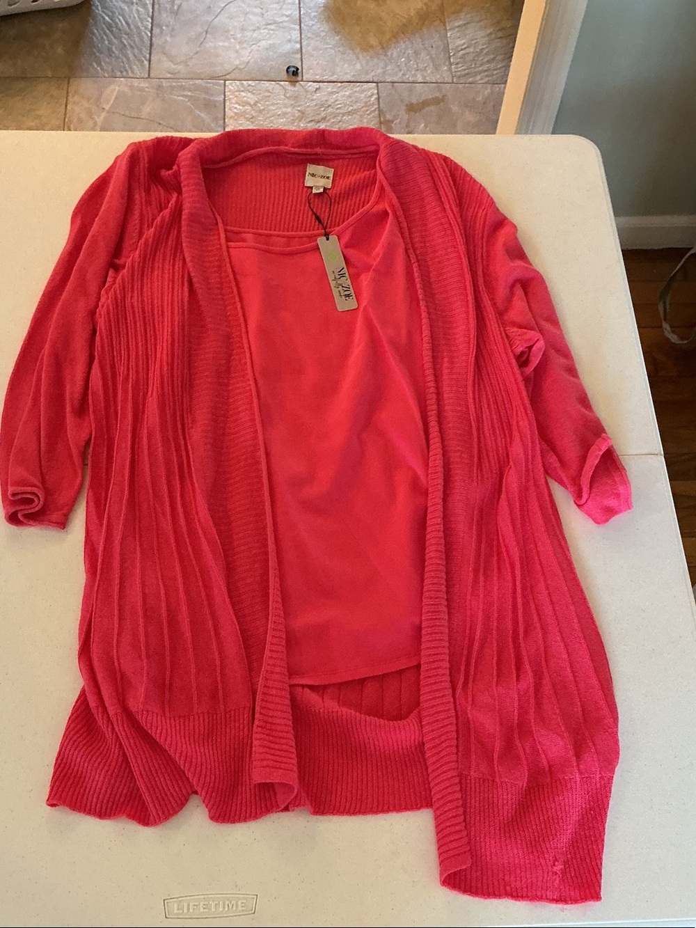 NIC+ZOE Bright Pink Open-Front Cardigan with Shell 2 piece set